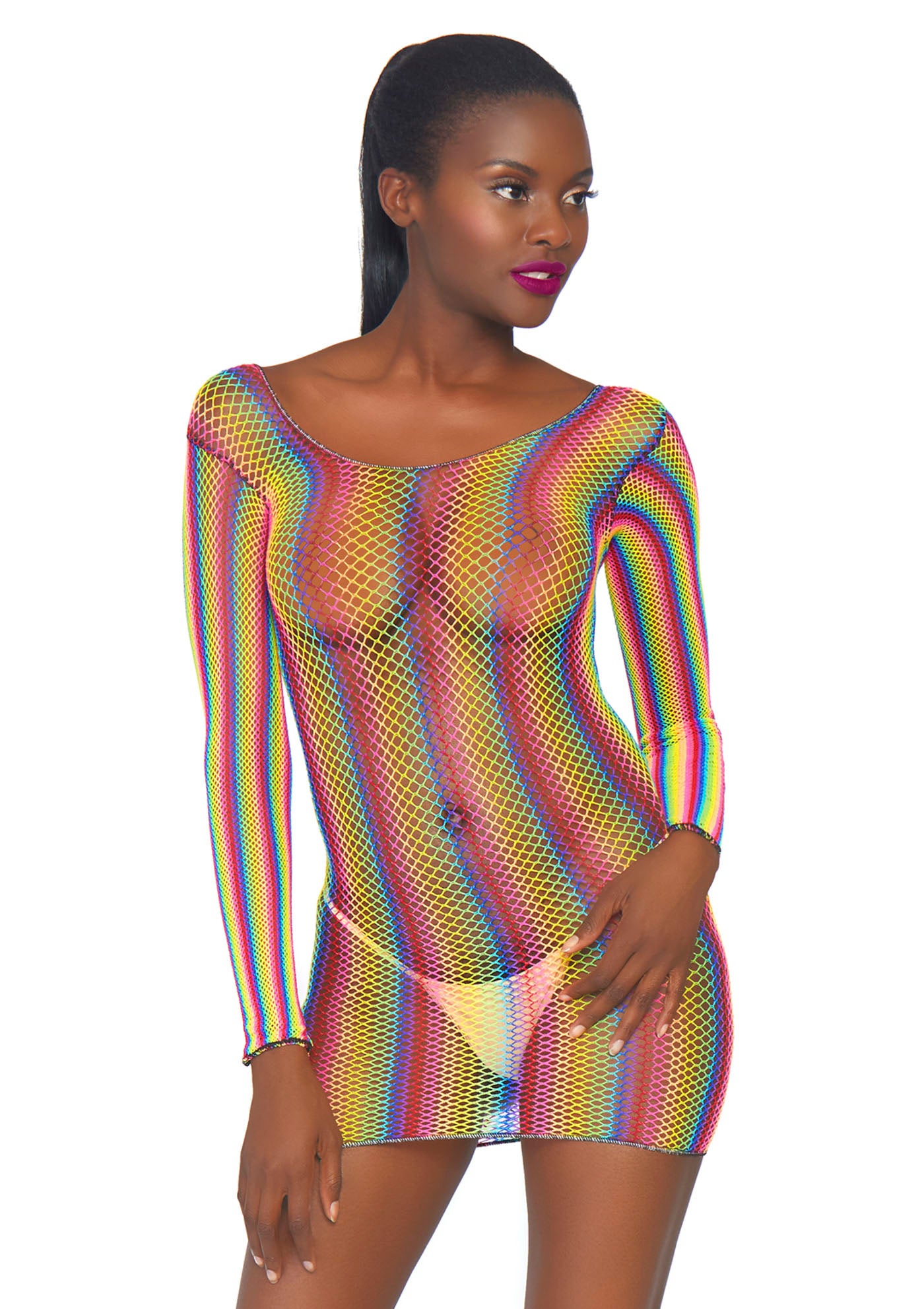 Leg Avenue 86795 Rainbow fishnet mini dress