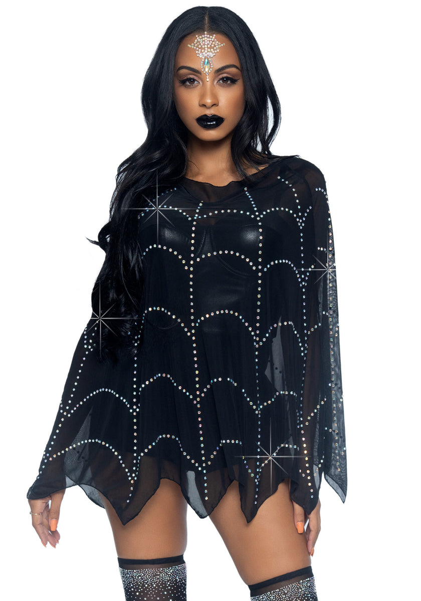 Spider Web Rhinestone Costume Poncho - Costume Clothing