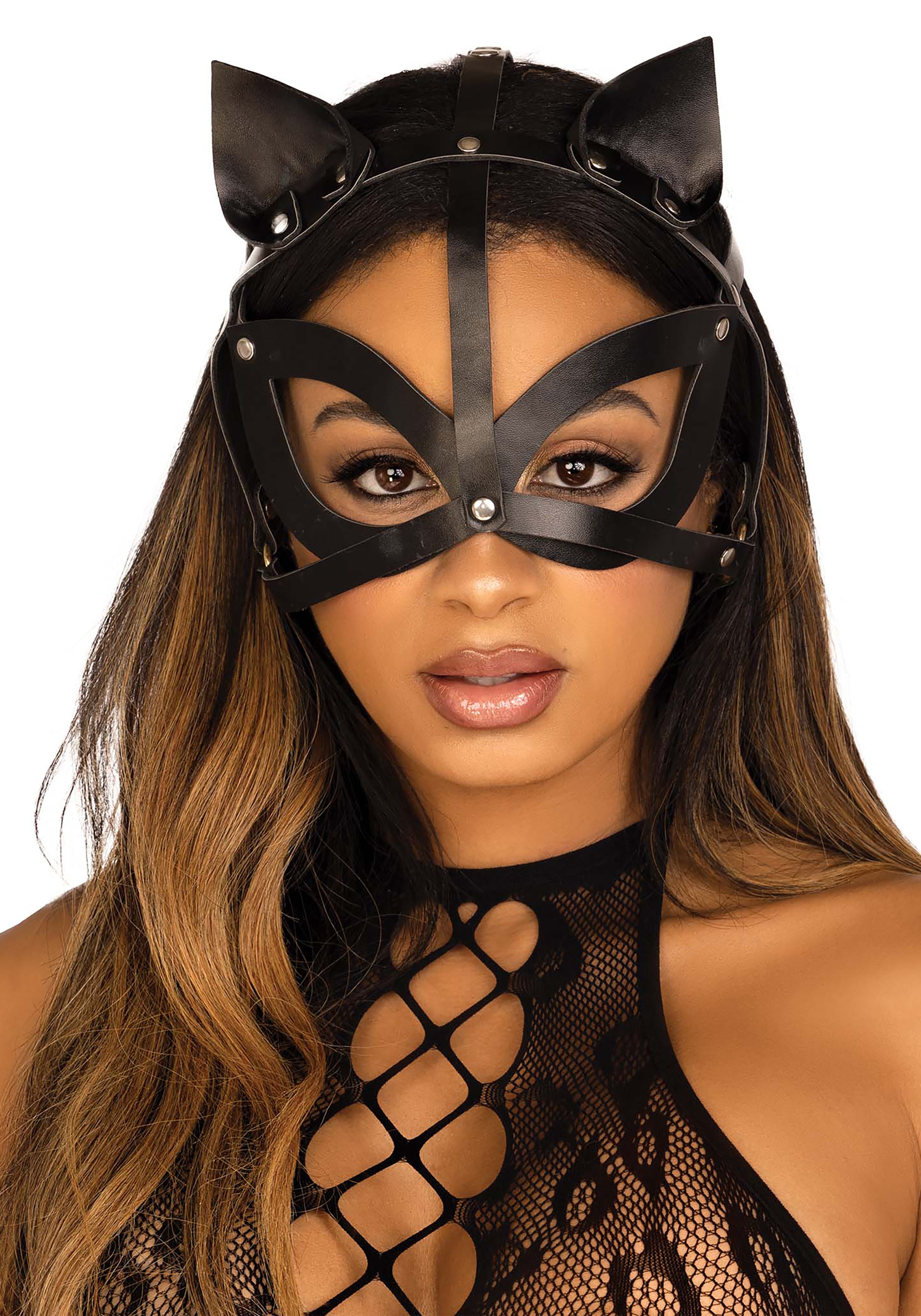 Vegan leather studded catmask