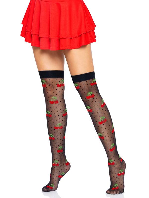 Thigh high kousen met kersenpatroon