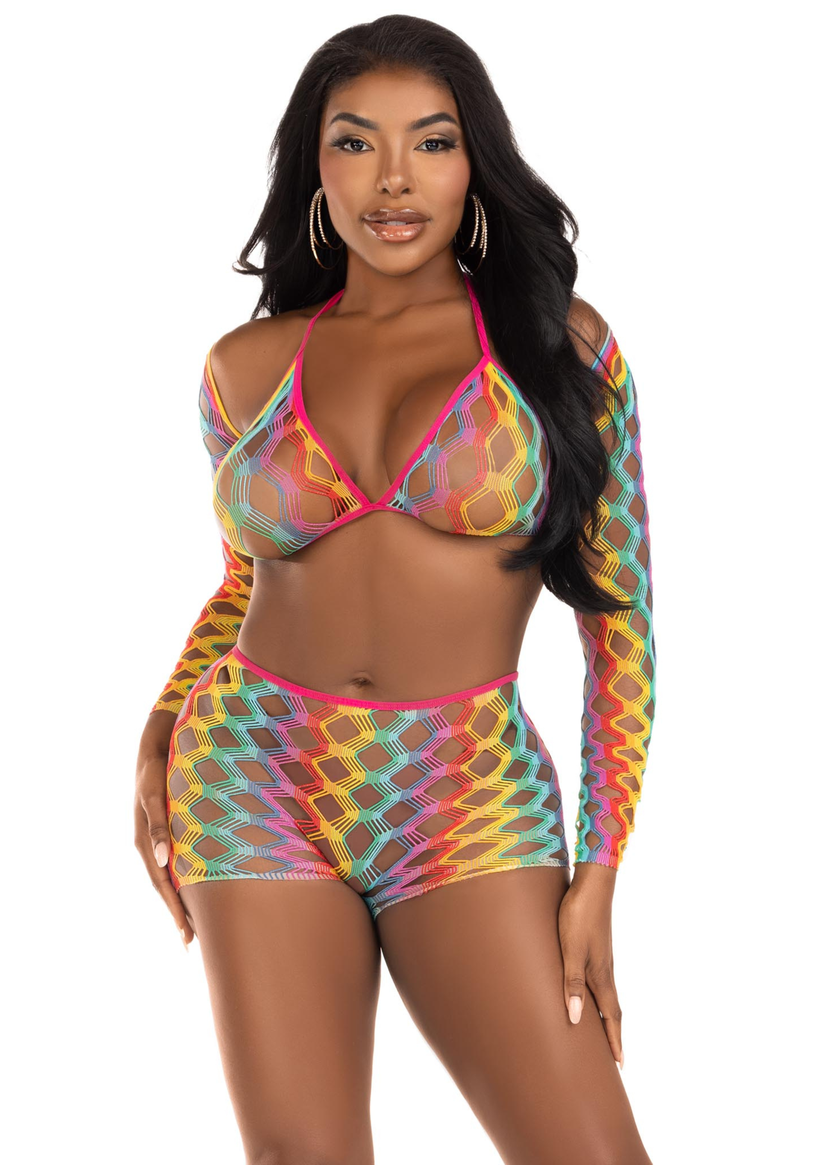Rainbow Net Top, Boyshorts and Shrug