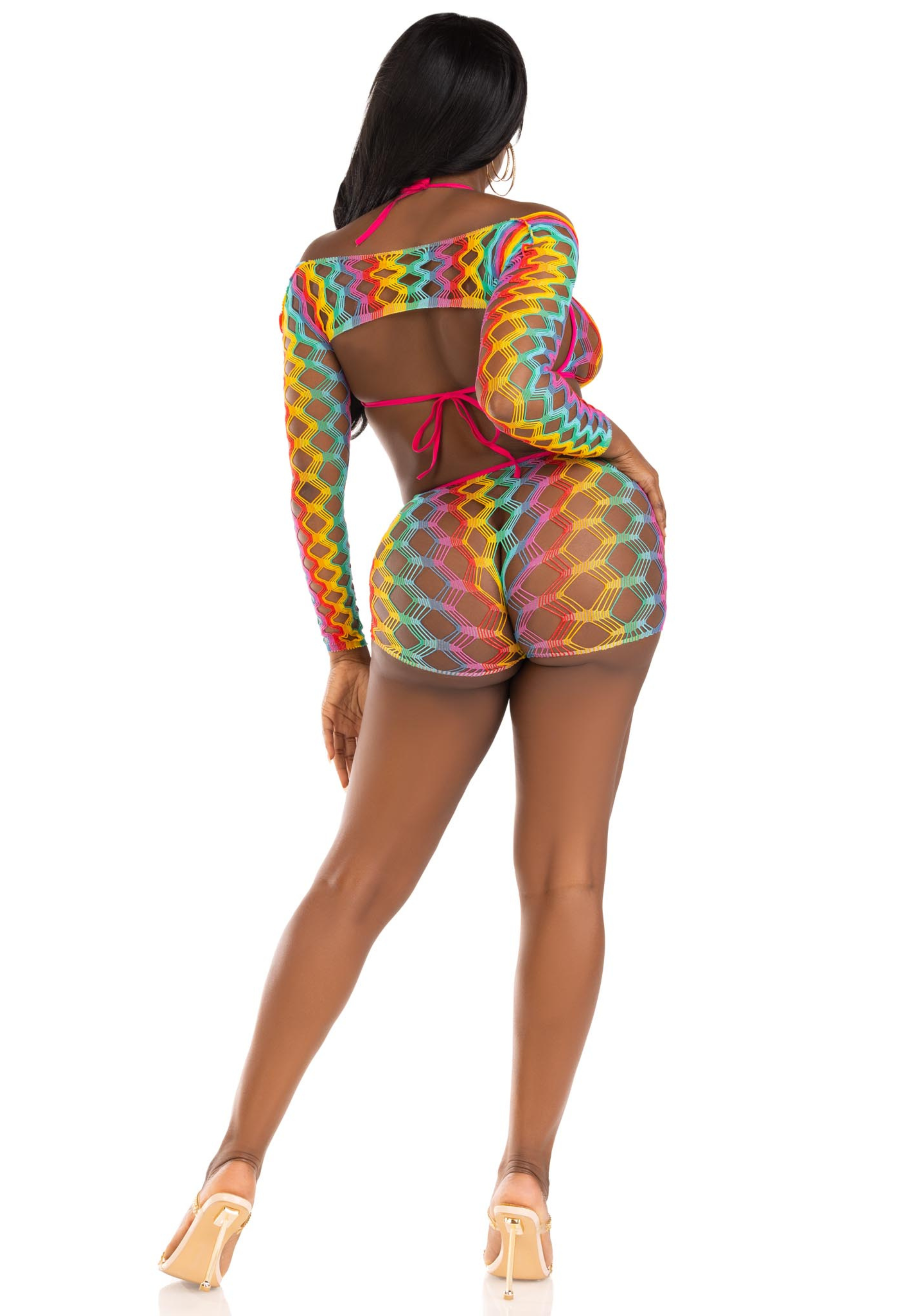 Rainbow Net Top, Boyshorts and Shrug