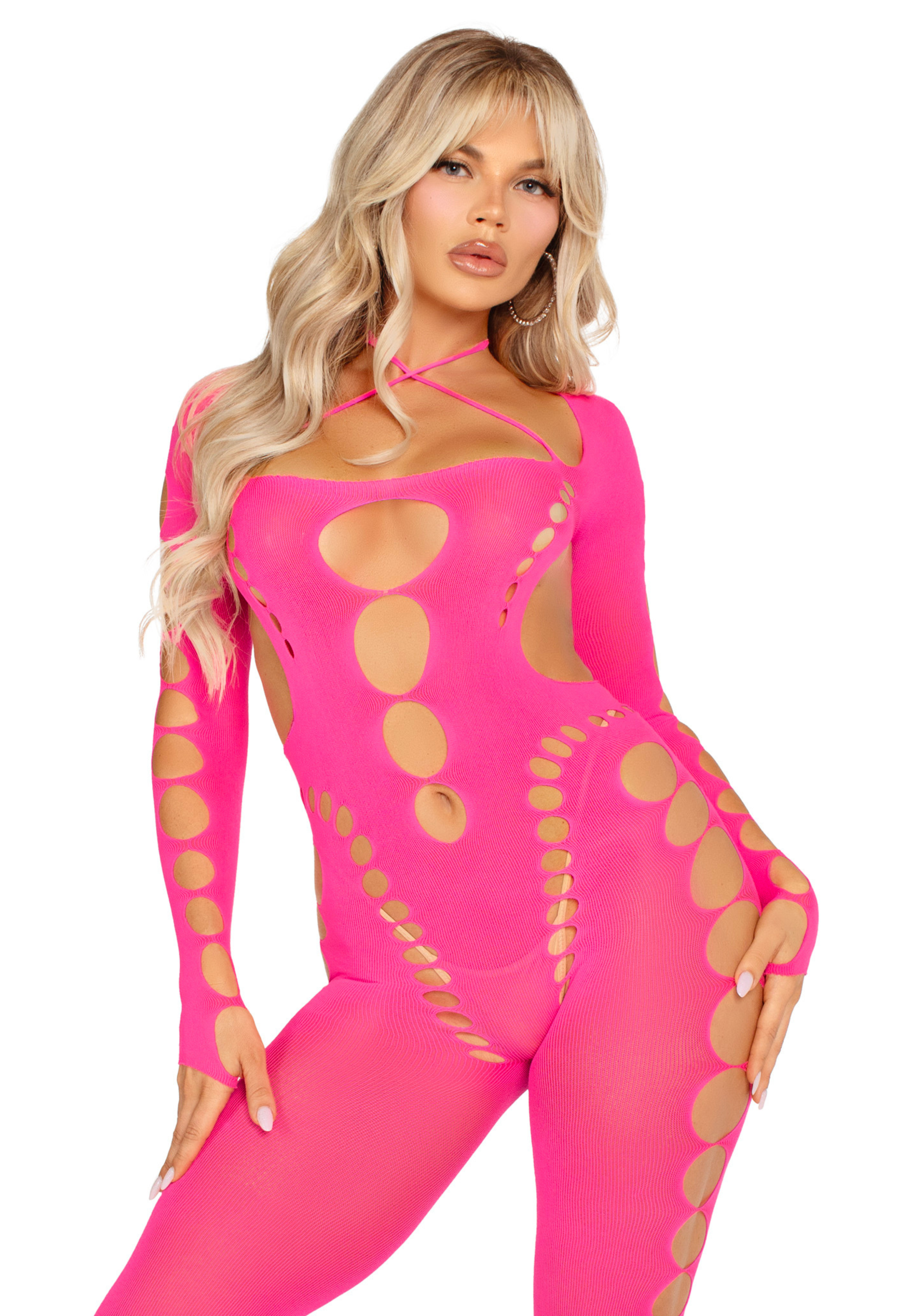 Opaque Cut-Out Footless Bodystocking