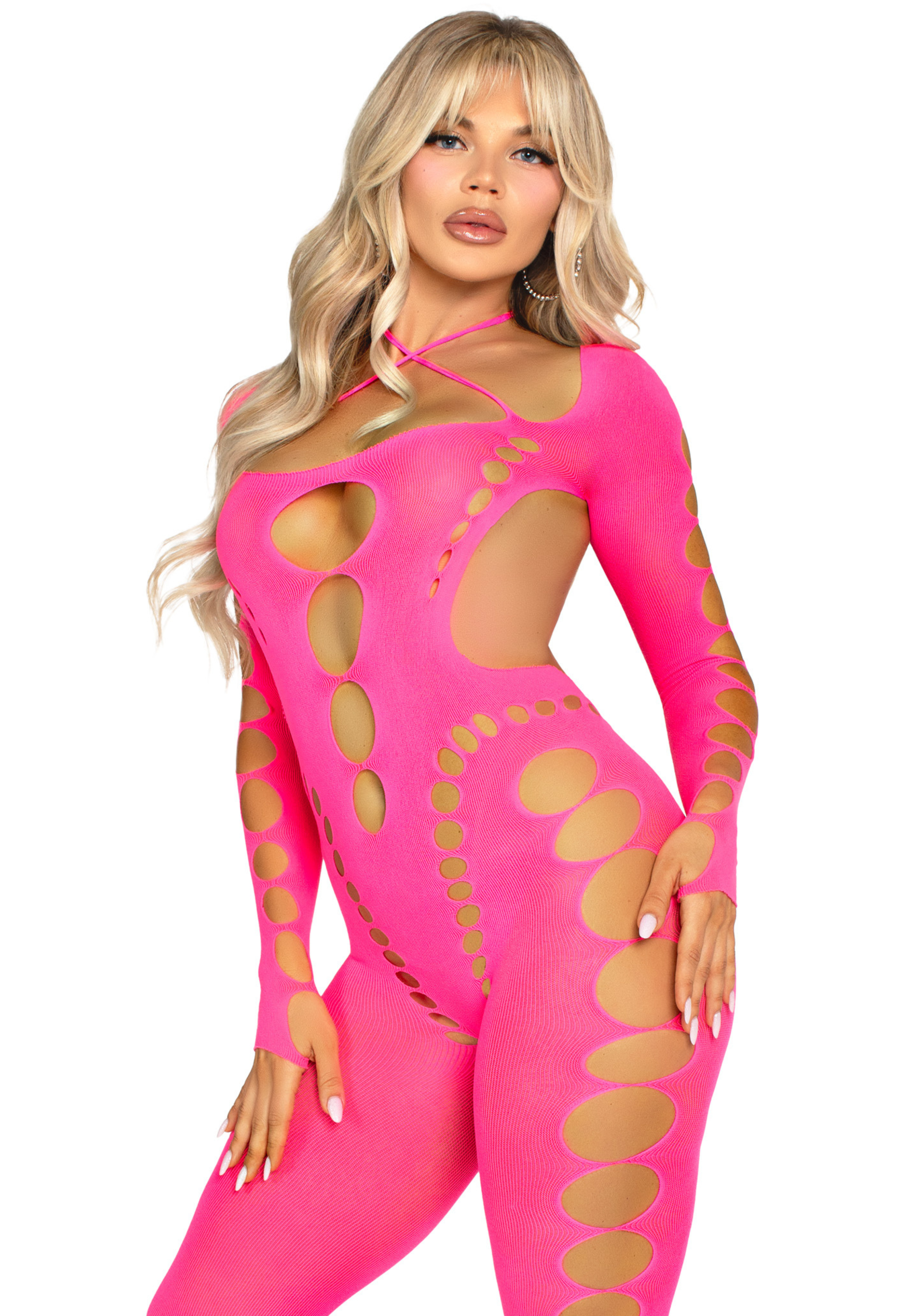 Opaque Cut-Out Footless Bodystocking