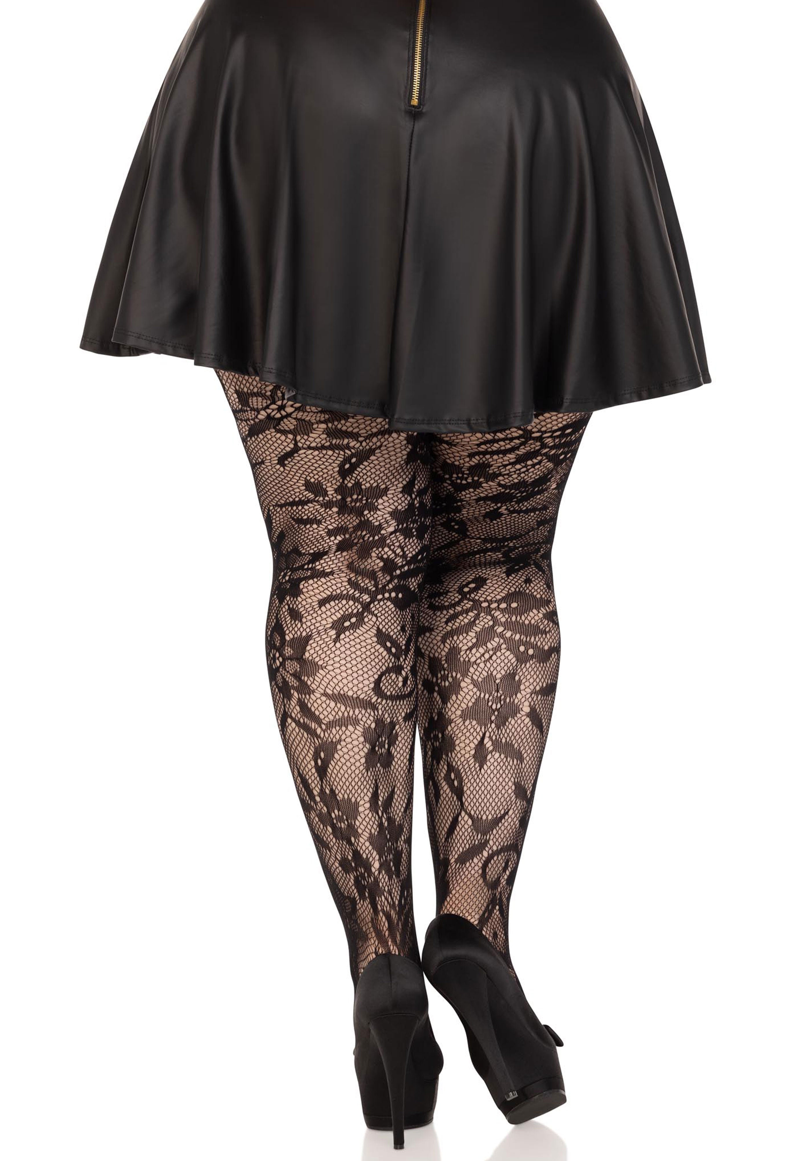Seamless Chantilly Floral Lace Tights Plus Size