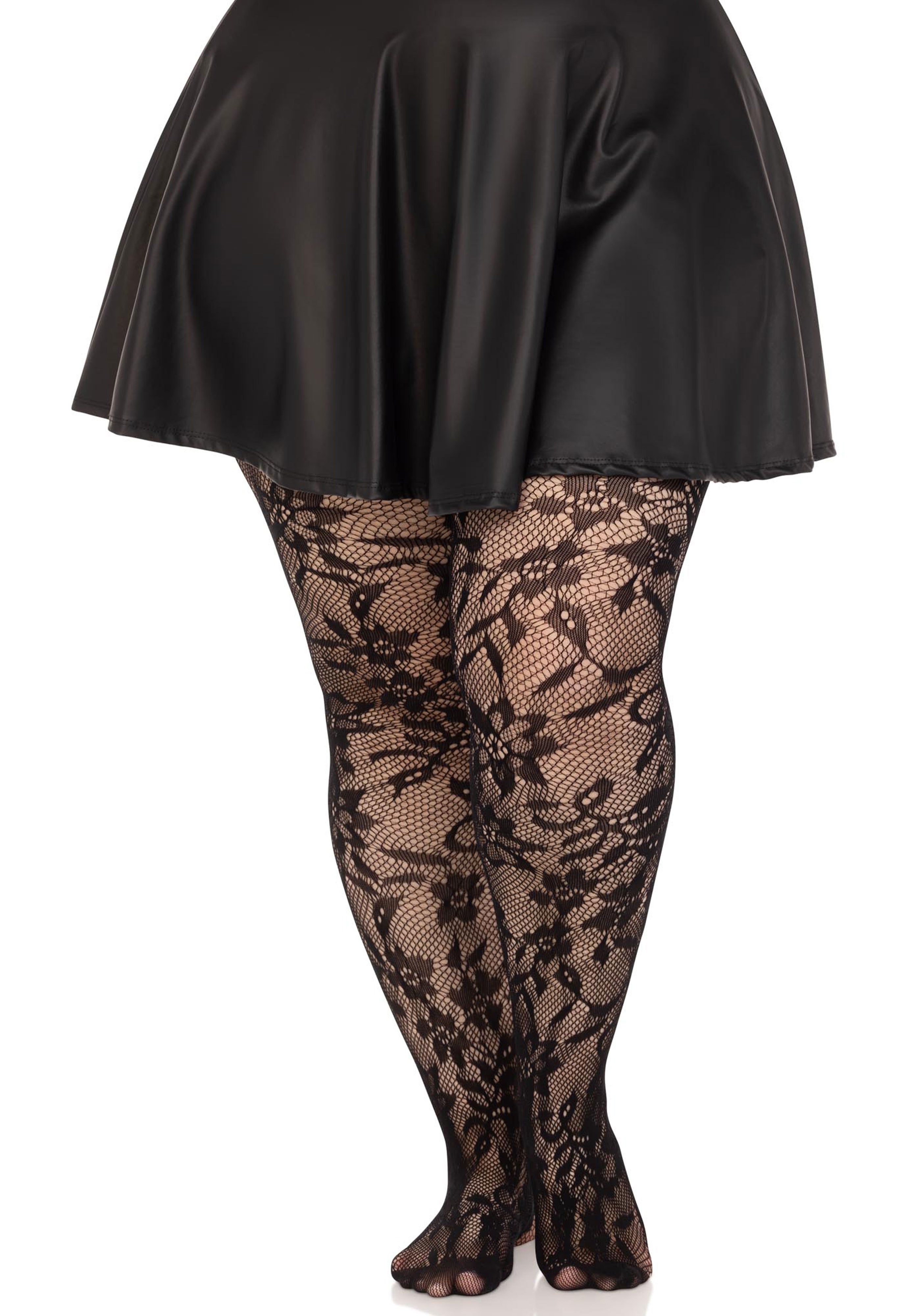 Seamless Chantilly Floral Lace Tights Plus Size