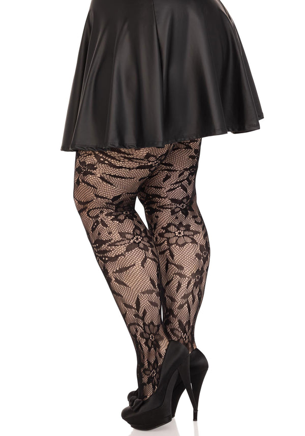 Seamless Chantilly Floral Lace Tights Plus Size