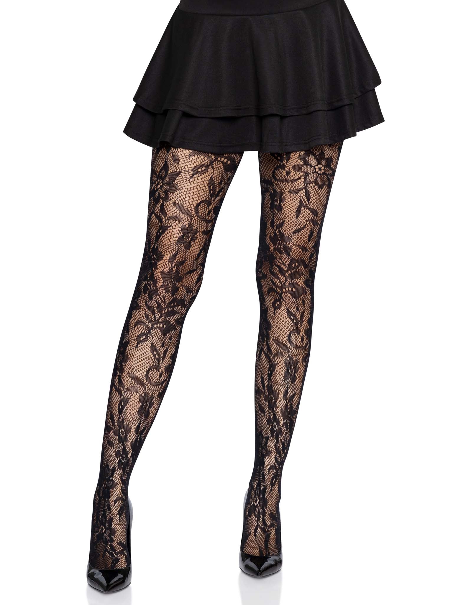 Seamless floral lace tights