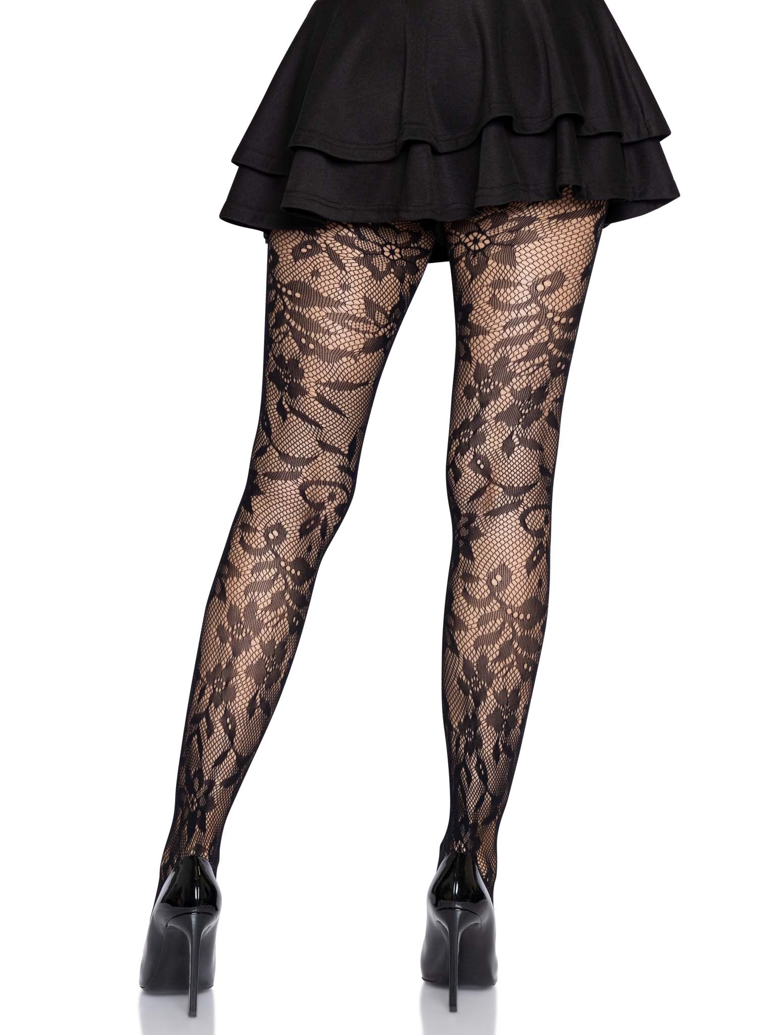 Seamless floral lace tights