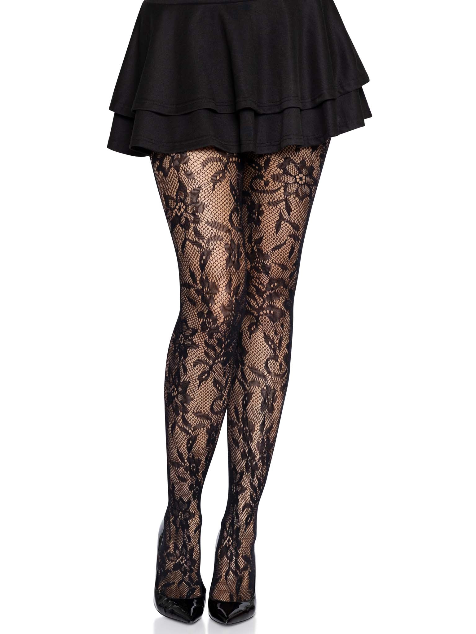 Seamless floral lace tights