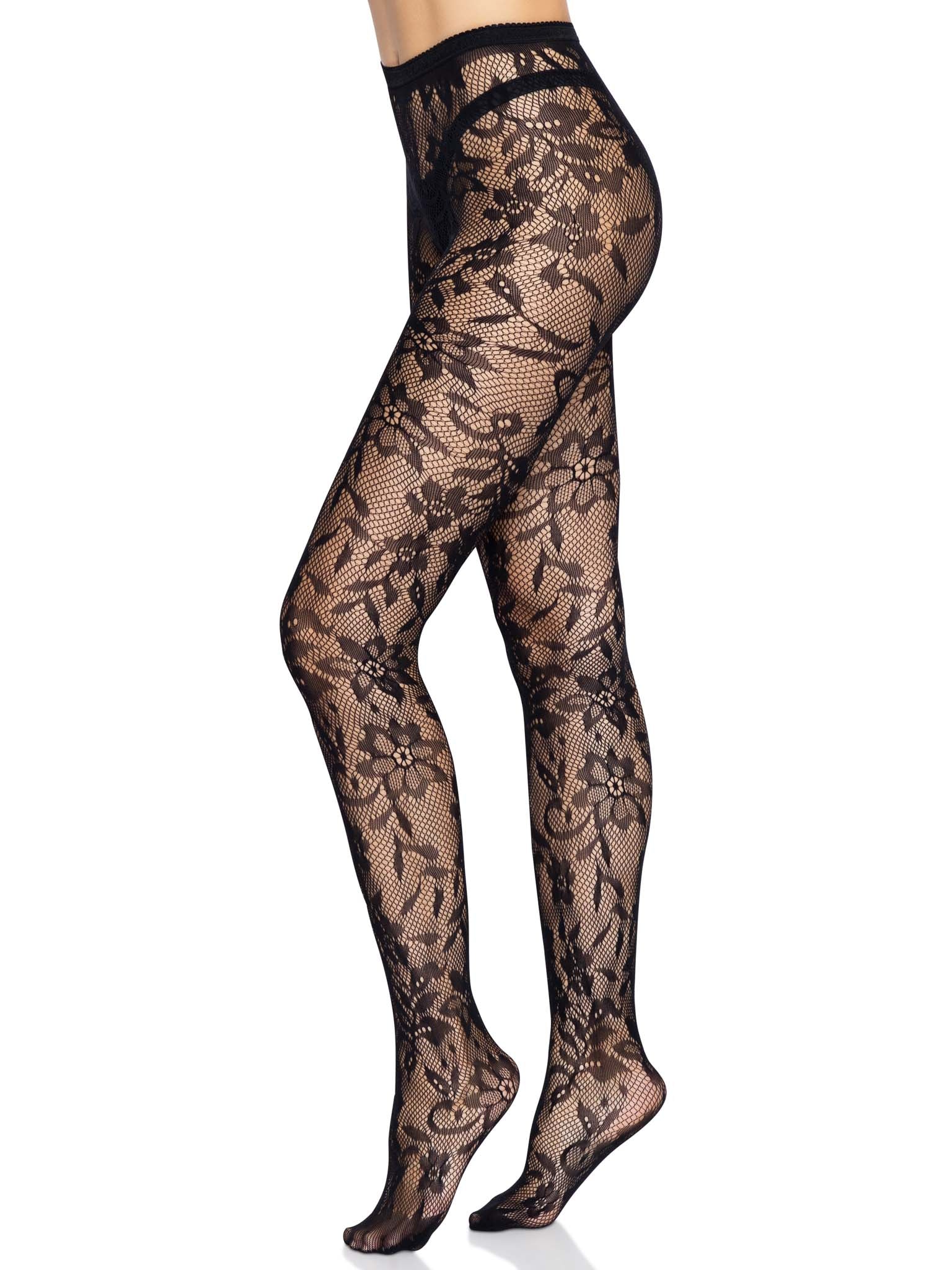 Seamless floral lace tights