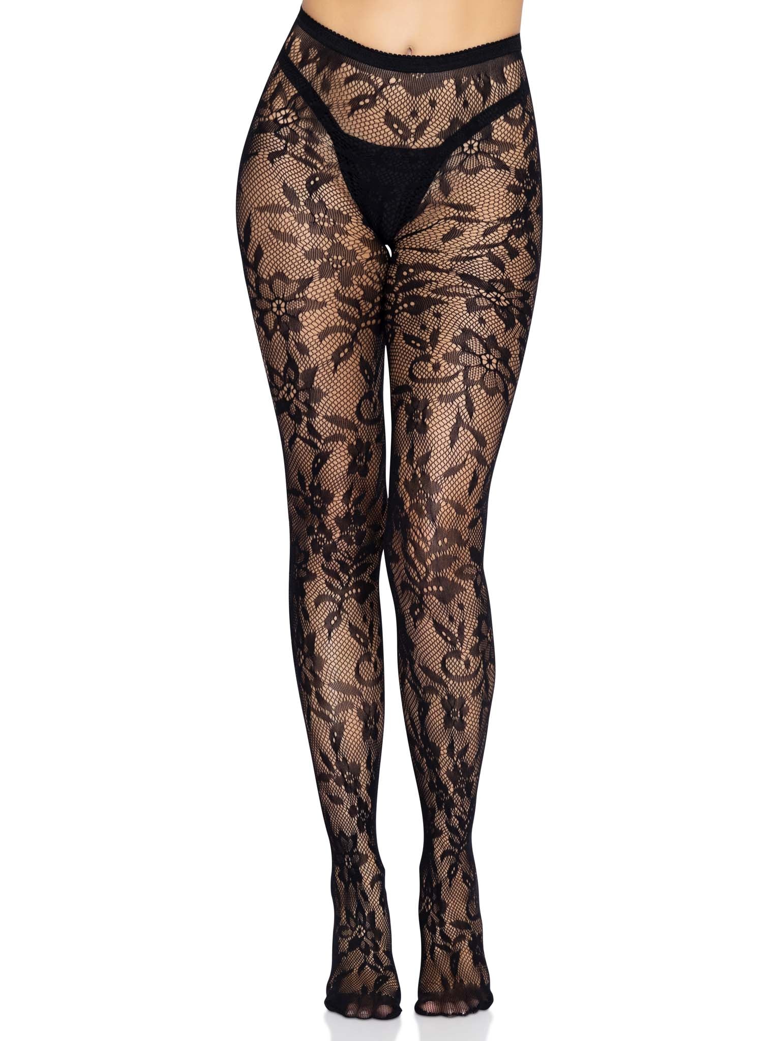 Seamless floral lace tights