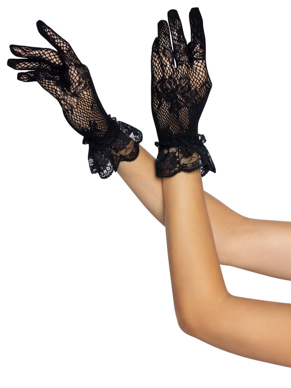 Handgelenklange Handschuhe aus geblümter Spitze