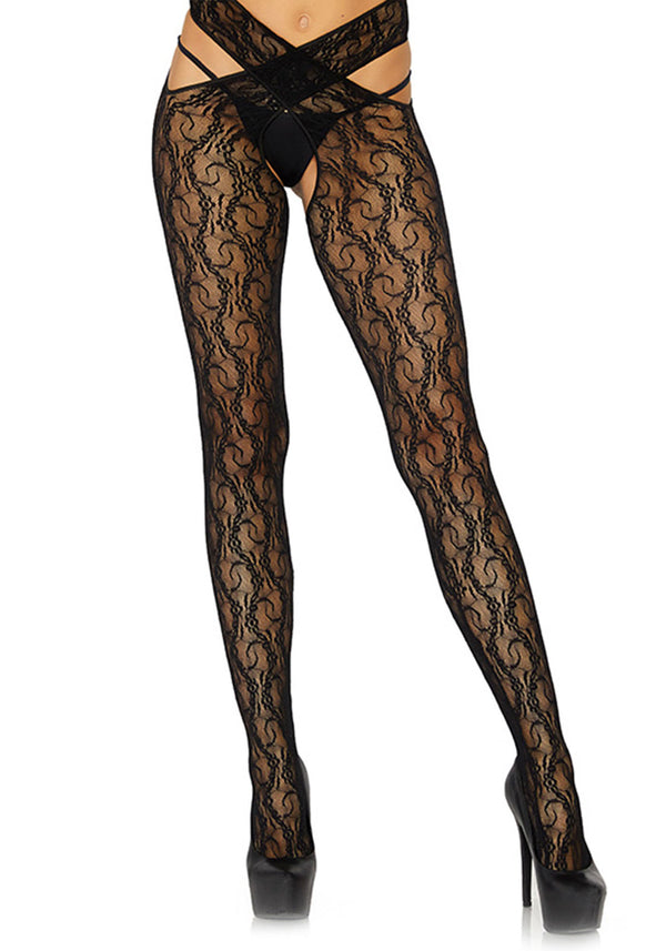 Leg Avenue 1903 floral crotchless wrap tights