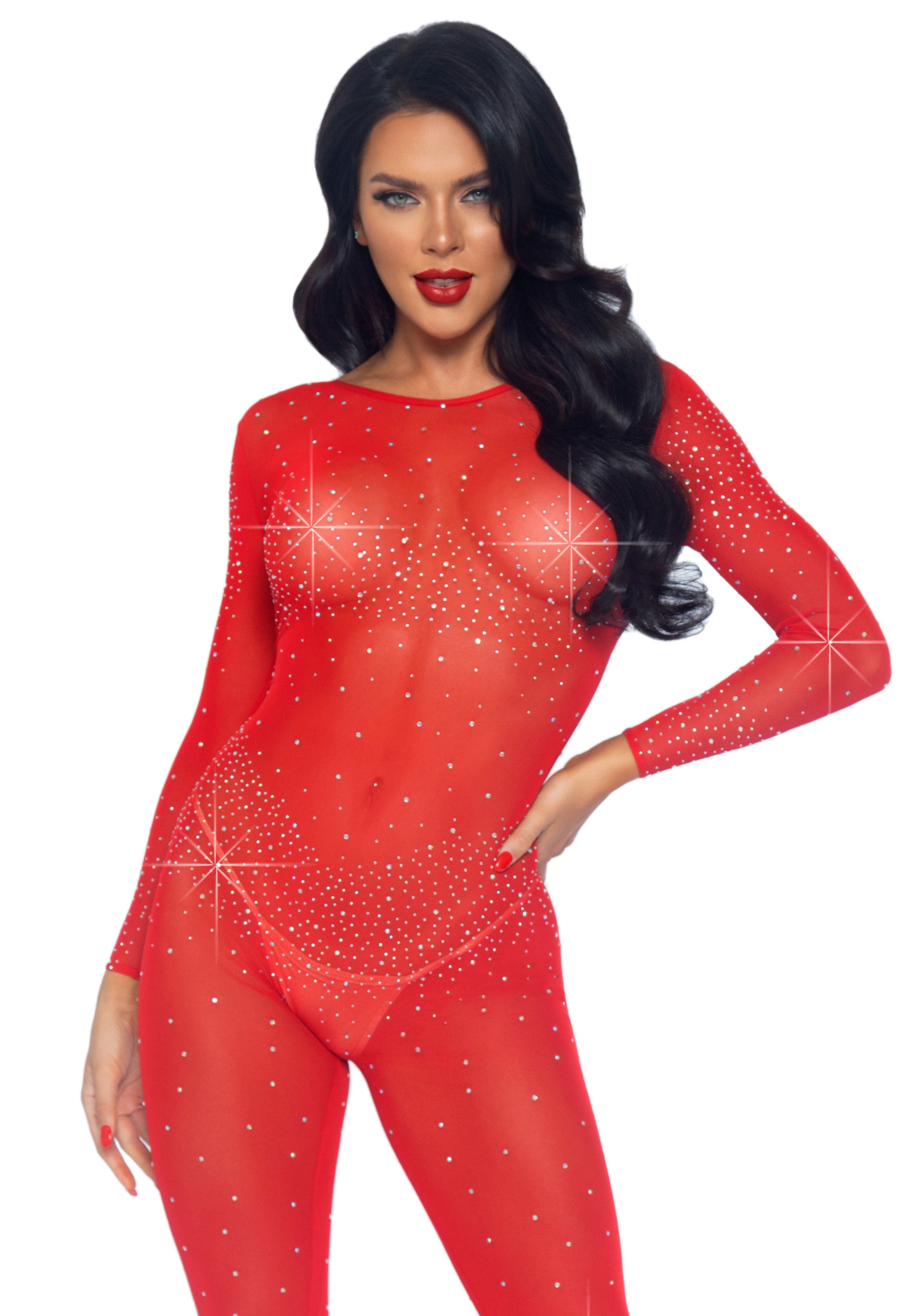 Leg Avenue 85636 Sheer rhinestone catsuit