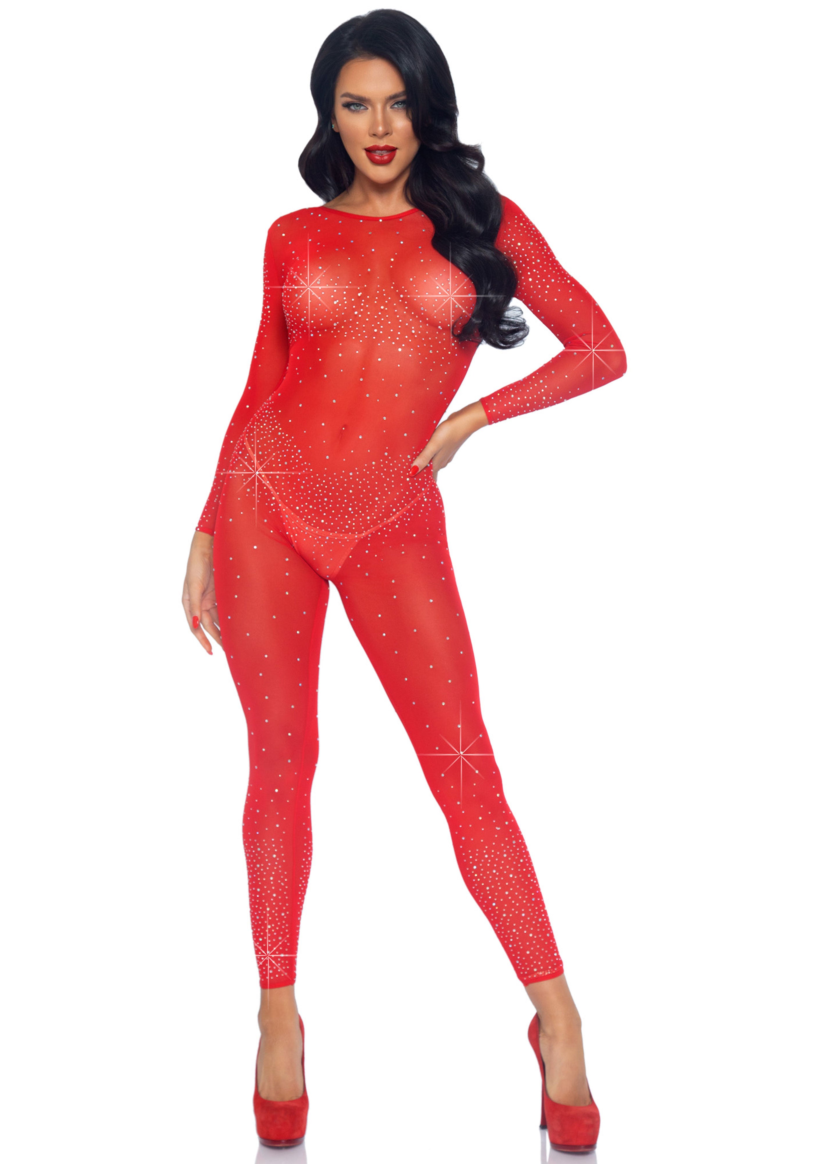 Leg Avenue 85636 Sheer rhinestone catsuit