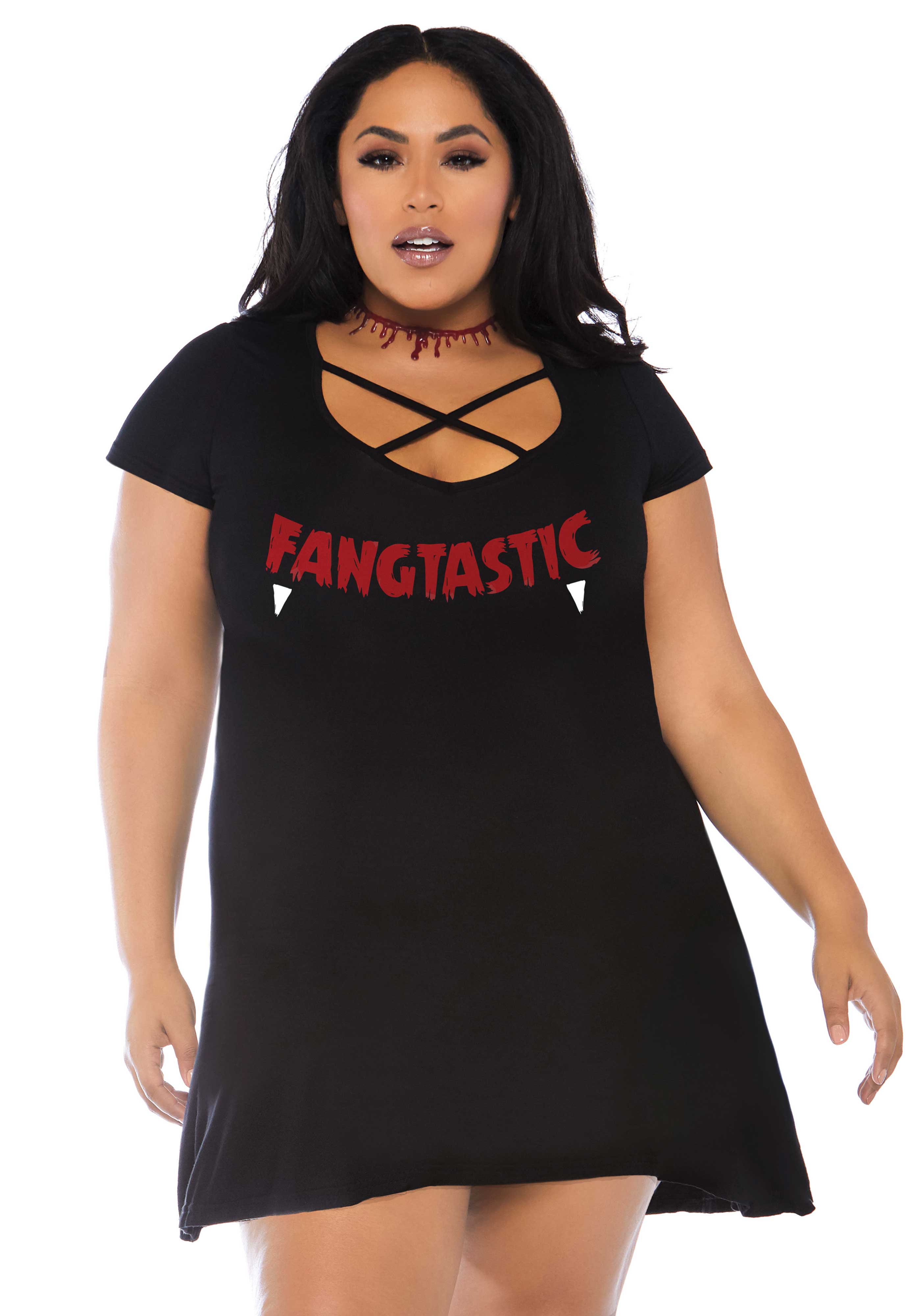 Fangtastic Crossover Jersey Kleid mit Taschen