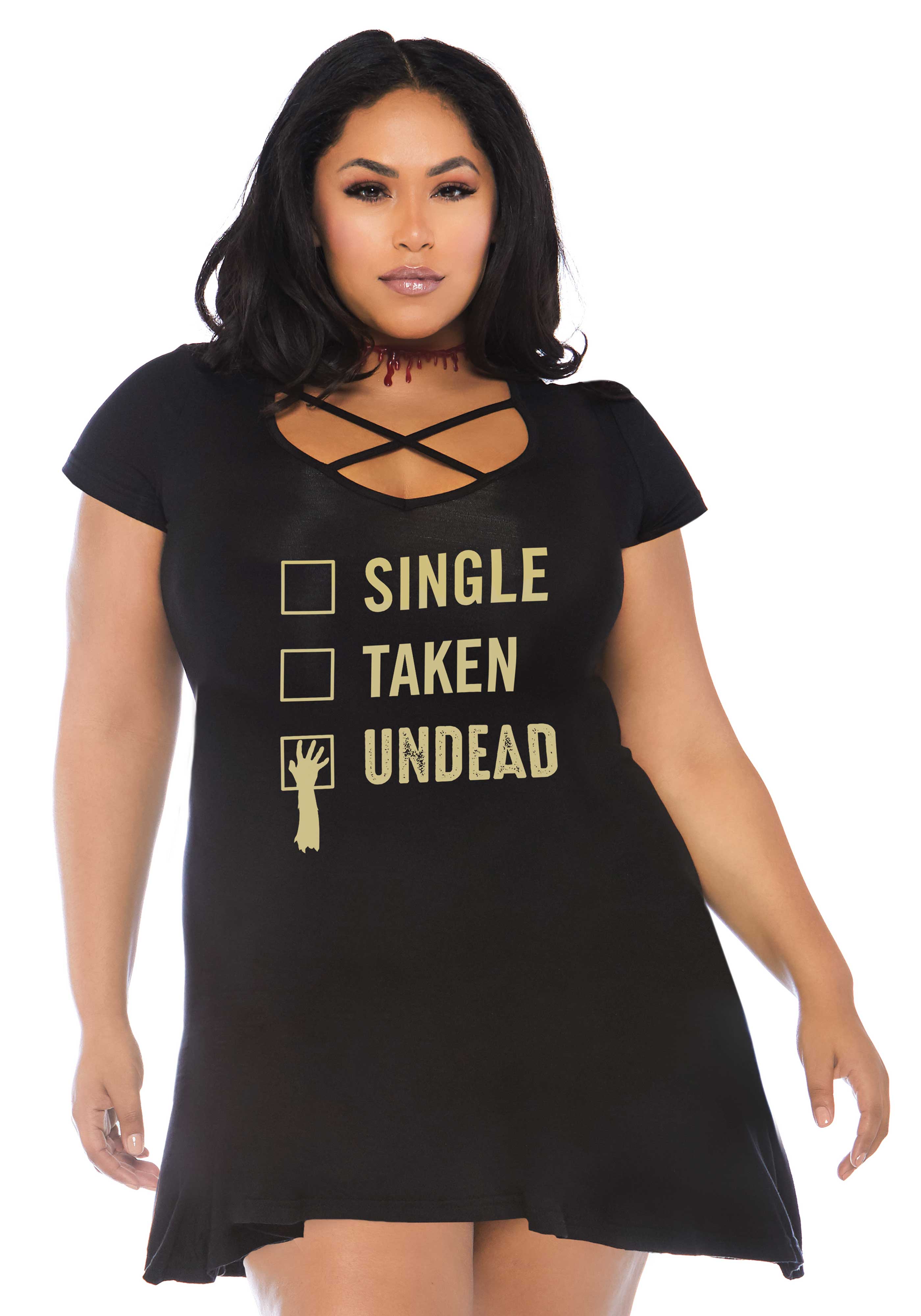 Undead Crossover Keyhole Jersey Dress with Pockets