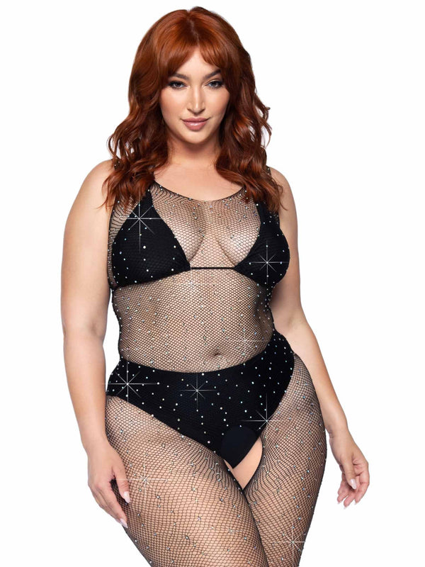 Plus Crystalized Fishnet Tank Bodystocking