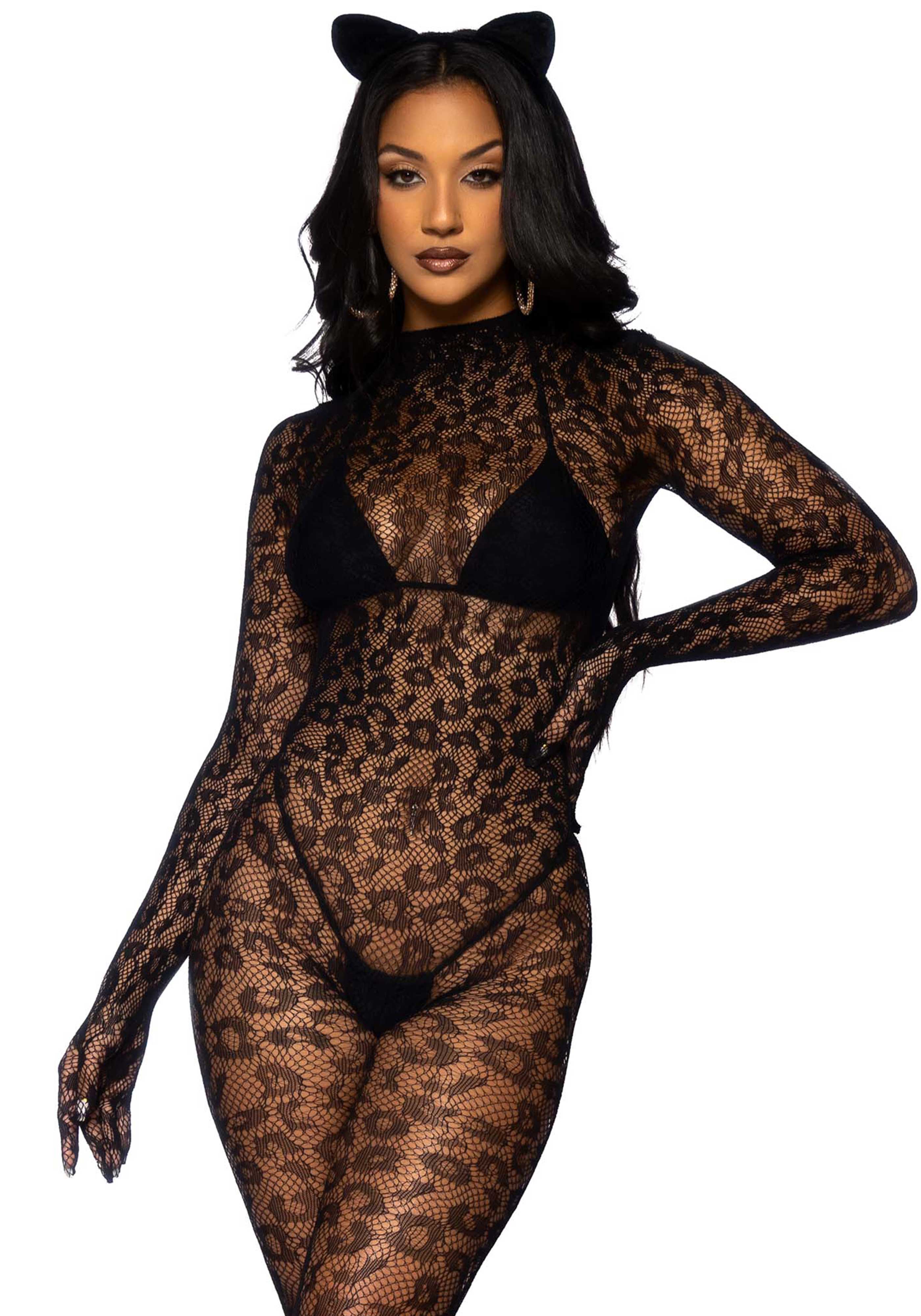 Leg Avenue 89891Leopard net gloved catsuit