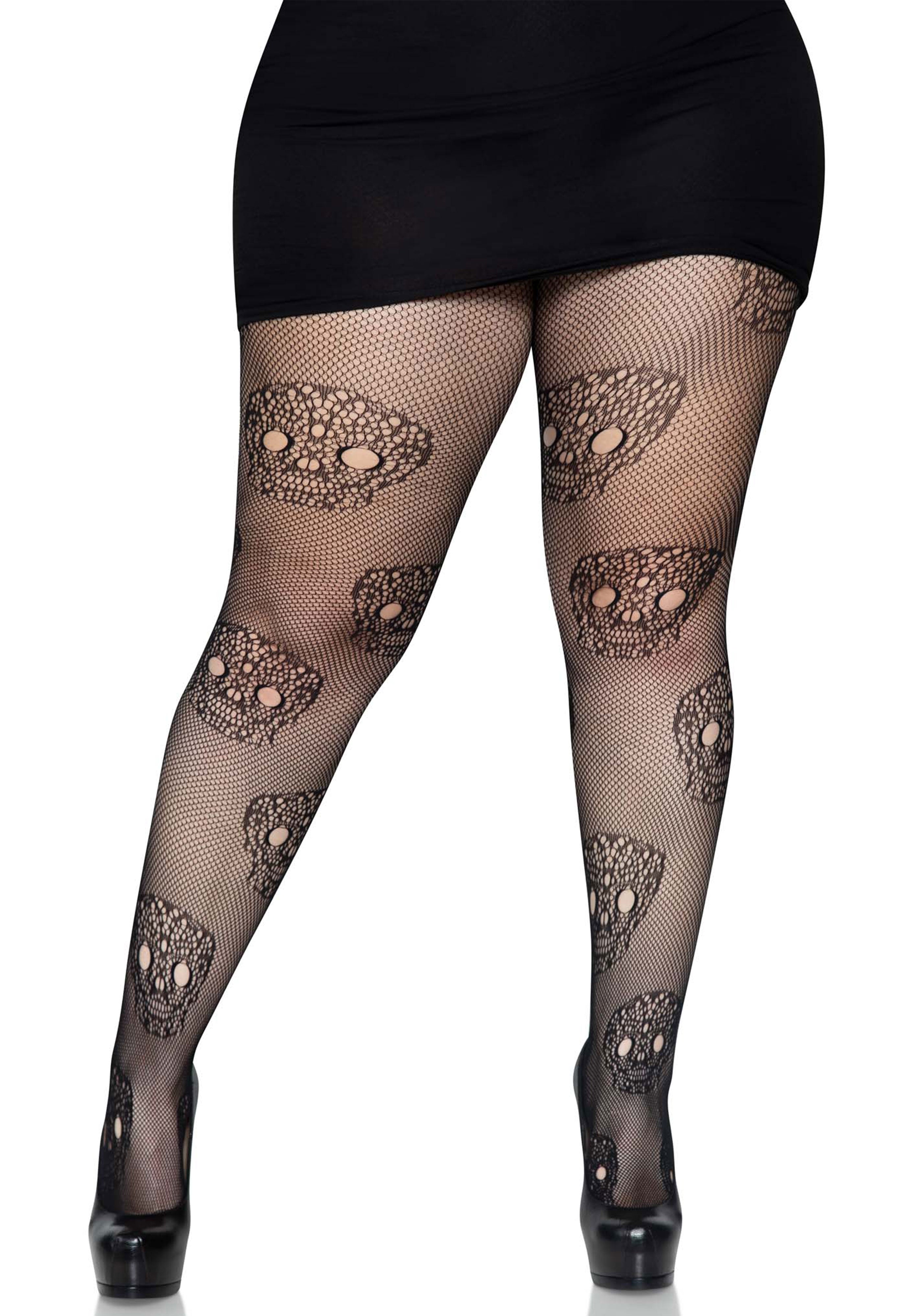 Lace skull fishnet tights –